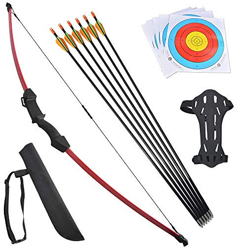 AMEYXGS Youth Recurve Bogen und Pfeil Set 18-22lb Junior Langbogen für Anfänger Bogenschießen Training Teams Spiel rechte und Linke Hand (Rot)