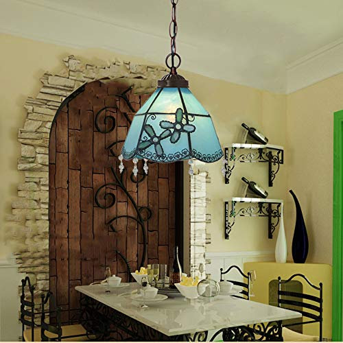 AIBOTY Tiffany Style hängende pendelleuchte 8 breit blau mediterran bunt Glas Lampe Tades Vintage Dekoration hängende Lampe e27 1 licht für küche Insel speisesaal