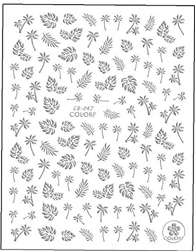 Holographic Gold 3d Nail Sticker Coconut Tree Leaf Holo Adhesive Decal Sticker Summer Manicure Nail Art Decoration