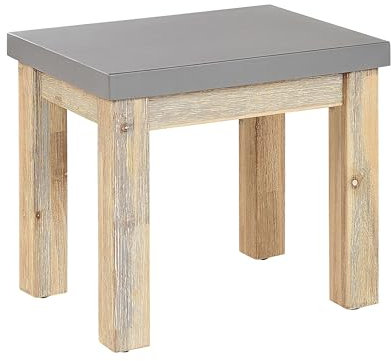 Industrieller Hocker Faserzement Akazienholz grau/Heller Holzfarbton Ostuni
