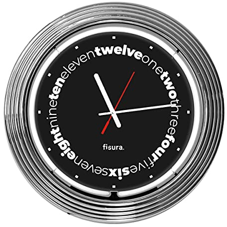 FISURA wanduhr Neon 38 cm Stahl schwarz/Weiss/Silber 2-teilig