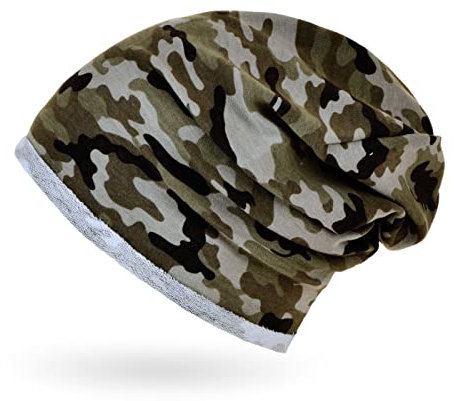 Neverless® Herren Beanie Camoflage Camo-Muster Mütze Slouch Oversized Outdoor Herbst Baumwolle Dünn Army hell Unisize