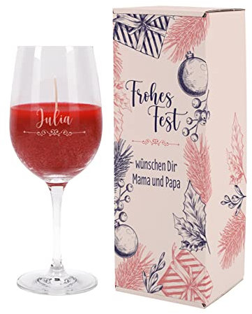 Herz & Heim® Duftkerze im Weinglas mit weihnachtlicher Verpackung -Frohes Fest-
