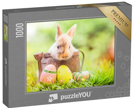 puzzleYOU: Puzzle 1000 Teile „Kleines Kaninchenbaby mit Ostereiern“ – aus der Puzzle-Kollektion Hasen, Bauernhof-Tiere