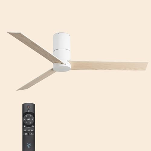 ventyly / HYBRID/Ventilador de techo blanco y palas reversibles blanco-arce Ø120 cm/Ultra Silencioso, bajo consumo, 6 Velocidades, Mando a Distancia, Verano-Invierno, temporizador, modo brisa