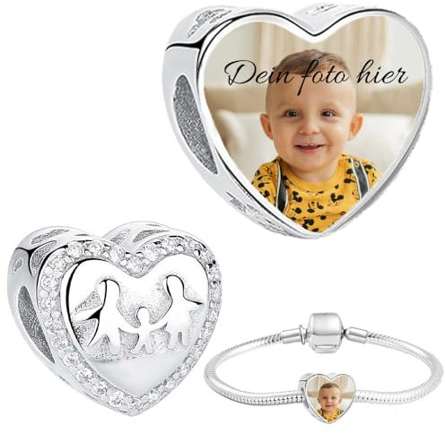 Silber 925 Personalisierter Schmuck Foto-Charm – Kompatibel mit Pandora-Armbändern, Liebe Herz Personalisiertes Geschenk – Fügen Sie Ihr Bild hinzu (familie)