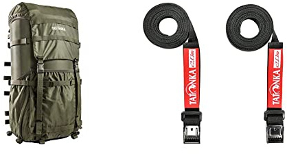 Tatonka Unisex – Erwachsene Packsack 2 Lastenkr Kraxe, Olive, 66 x 34 x 25 cm & Packriemen Easy Strap 18mm / 2m (2 Stück) - Zwei Spanngurte mit Metallschließe - 1,8 cm breit und 200 cm lang
