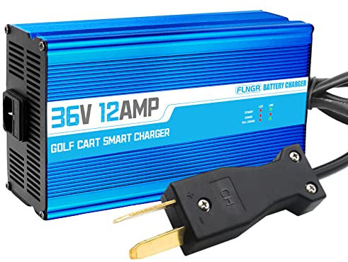 Flngr 36 Volt Golf Cart Charger for Club Car,EZGO & Yamaha(Lead-Acid),12 Amp Smart Charger with Trickle Charge,36 Volt Charger-Crowfoot Plug,12A Golf Cart Battery Charger