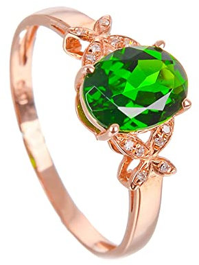 Lieson Trauringe Für Frauen, Damen Partner Ringe 18K Rotgold Schmetterling Oval Diopsid Hochzeitringe für Damen Verlobungsring Diamant Große 60 (19.1)