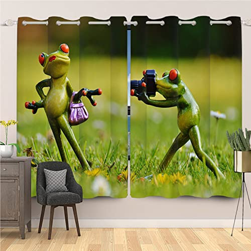 SDOTPMT 53x160cm Frosch Paare Skulptur Fenstervorhang Frösche Foto Machen Grün Wiese Fenstervorhänge Tropisch Wald Tier Schiebevorhänge für Schlafzimmer Thermisch isoliert Vorhang, 2 Stücke