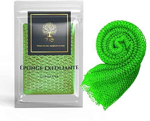 Sarhaana Filet de Douche africain Djampe Eponge de Bain exfoliante Gant Fleur de Toilette XL Accessoire Femme Homme Enfant Filet de Gommage corporelle (VERT)