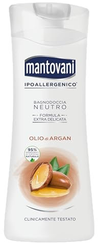 Mantovani - Bagnoschiuma Neutro Ipoallergenico, Fragranza Olio di Argan, con Vitamina E e Collagene Vegetale, 400 ml