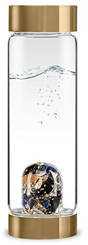 VitaJuwel ViA IMPERIA. KING | Wasserflasche mit Obsidian, Lapsilazuli, Imperialtopas, Bergkristall & 24k Gold