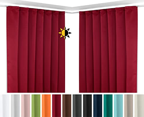 BEAUTEX 2er Set Kräuselband Verdunkelungsvorhang mit U-Band, Gardinen abdunkelnd und Blickdicht (B=140 cm, H=175 cm, Bordeaux)