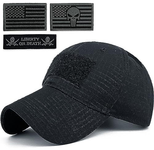 Loneshark Mens Camo Baseball Hats with American Flag USA Patch Tactical Operator Patriotic Caps US Army Military OCP Ball Hat, Army-Black-bg, One Size