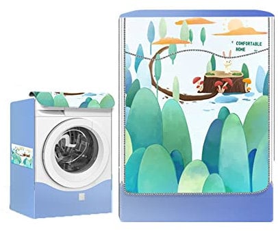 Odot Washer Dustproof Cover Front Load, Washing Machine Dryer Protector Sunscreen Waterproof Tumble Dryer Case Protective Cover for Most Front Loadi (XL,green woods)