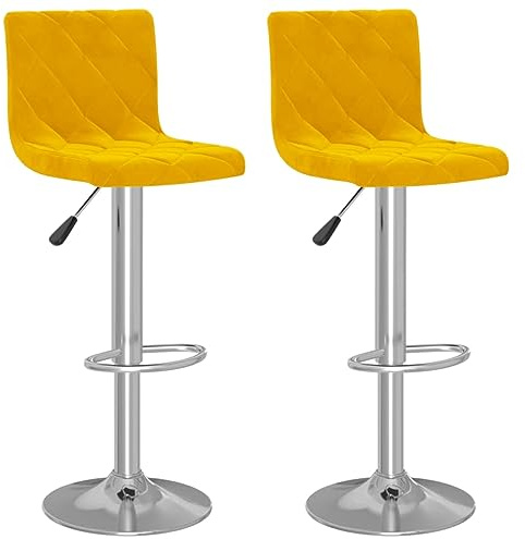 vidaXL 2X Barhocker Höhenverstellbar Drehbar Küchenhocker Barstuhl Tresenhocker Tresenstuhl Thekenhocker Bistrohocker Bar Stuhl Hocker Senfgelb Samt