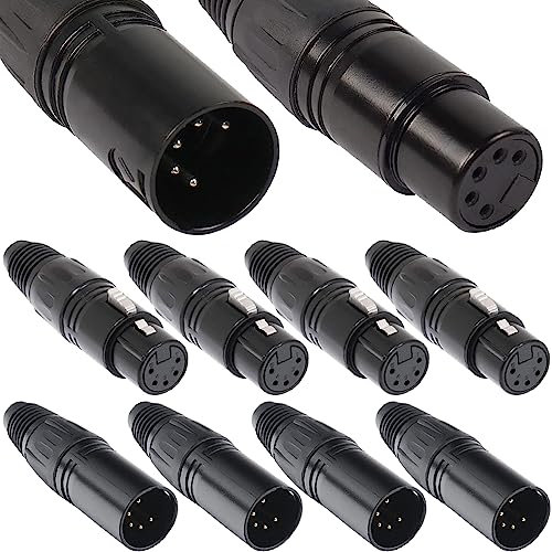 Xiatiaosann 5 Pin XLR Plugs Connectors - Male & Female, Audio Mic Microphone Connector for Speaker, Microphone, Camera, Amplifier (8 Pack)