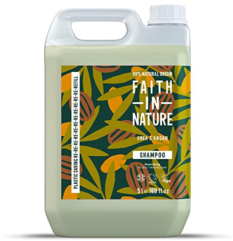Faith In Nature Natural Shea & Argan Shampoo, Nourishing, Vegan & Cruelty Free, No SLS or Parabens, for Dry Hair to Very Dry Hair, 5L Refill Pack
