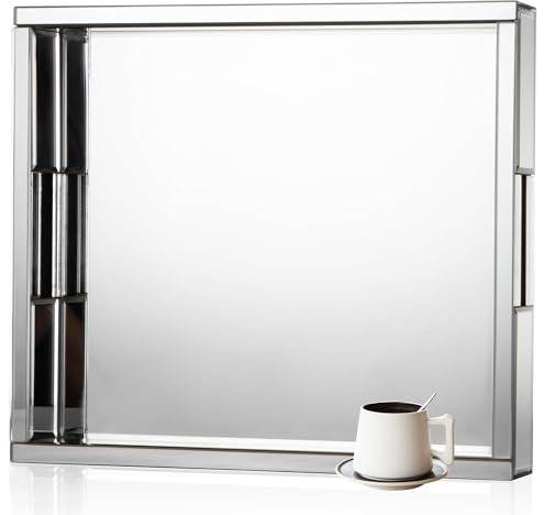 SHYFOY Vassoio Portagioie Decorativo a Specchio, Argento Vetro Organizzatore di Gioielli Cosmetici, Trucchi Scatole Porta Tray per Vanità, Comò, Bagno, Camera da Letto, 46 x 36 x6 cm
