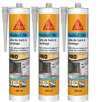 Lot de 3 mastics silicone SIKA Sikaseal-180 Salle de bain & carrelage - Transparent - 300ml