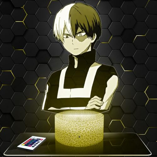 Nachttischlampe - Touch-Nachtlicht Manga - Shoto Todoroki 3D-LED-Lampe Illusion, Geschenkidee Weihnachten Geburtstag Junge und Mädchen Nachttischlampe Kinder- oder Erwachsenenzimmer