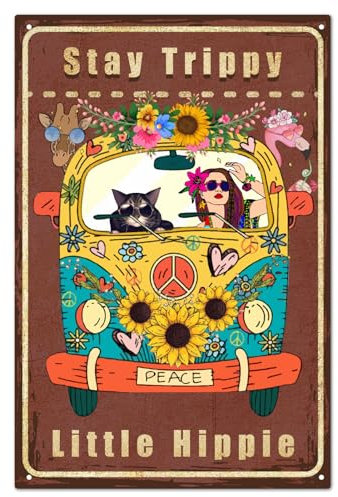 CREATCABIN Auto-Sonnenblumen-Schild,Vintage-Hippie-Metall-Blechschild,Kaffee-Bar,Wanddekoration,Poster,Retro-Gemälde,Plakette,Eisenkunst,Wandgemälde,Für Kaffee-Bar,Küche,Zuhause,Schwarz,30x20cm