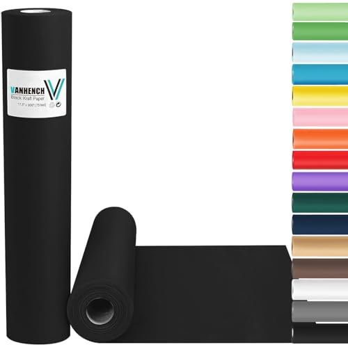Vanhench Rouleau de papier d'emballage 44,5 x 2299,6 cm, papier kraft pour boîtes de déménagement, papier d'emballage cadeau, bouquet de fleurs, papier d'affichage postal, artisanat, noir