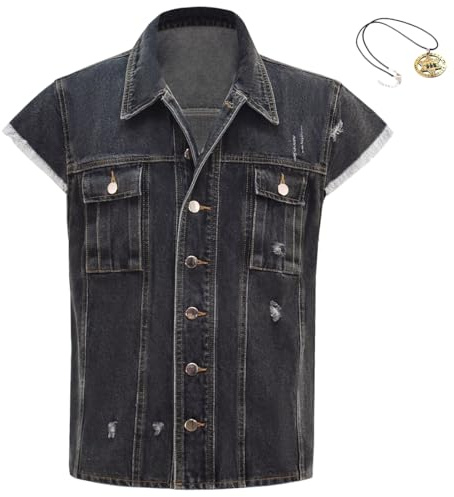 John Marston Herren-Kostüm, Denim-Weste für Halloween, Cosplay, Cowboy, dunkelgrau, Jeans-Weste, ärmellose Jacke