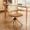 Zouron Rattan Schreibstuhl, Mid Century Moderner Drehstuhl ohne Rollen, Kunstleder gepolsterter Bürostuhl mit Holzbeinen, Akzentsessel für Home Office Wohnzimmer Schlafzimmer, Braun