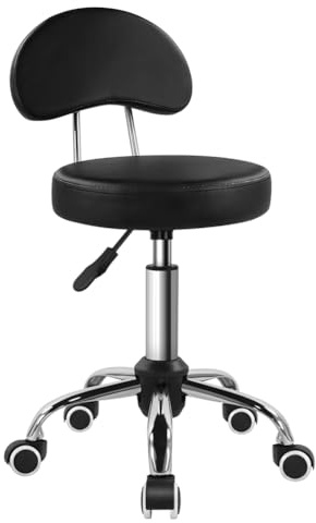 KKTONER Rollhocker mit Lehne (Schwarz)