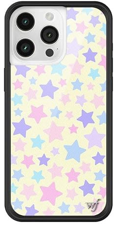 Wildflower Hüllen – Super Sweet Stars Hülle, kompatibel mit Apple iPhone 15 Pro Max, Sterne, Rosa, Gelb, Blau, trendig, schützender schwarzer Stoßfänger, 1,2 m Falltest-zertifiziert, kleines