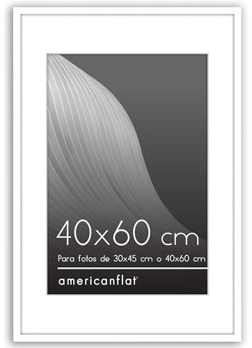 Americanflat Bilderrahmen 40x60 cm Weiß - Bilderrahmen 30x45 cm mit Passepartout - Fotorahmen mit poliertem Plexi-Scheibe