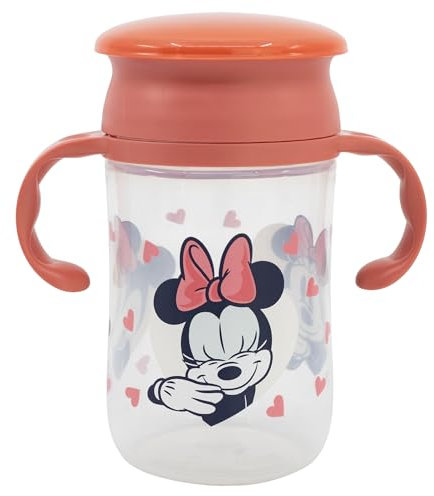 Stor Gobelet de voyage Disney Minnie 395 ml, plastique sans BPA, avec deux poignées, bec et capuchon, lavable et réutilisable