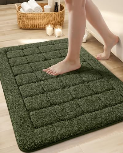 COLOR&GEOMETRY Badezimmerteppich Groß Badematte rutschfest 61 x 92 cm, Badteppich Waschbar Weiche Absorbierende Badvorleger Teppich Badezimmer für Badezimmerboden Dusche Badewanne, Grün