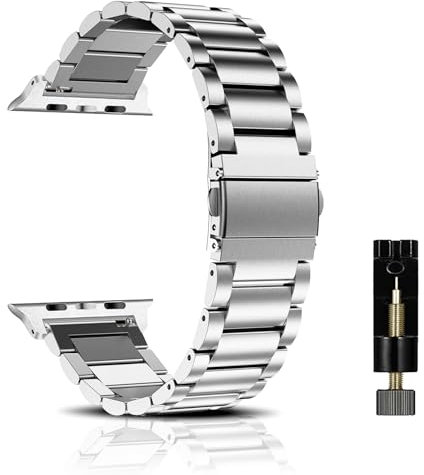 SeNool Metallo Cinturino per Apple Watch 49mm 46mm 45mm 44mm 42mm Series 11/10/9/8/7/6/5/4/3/2/1/Ultra 3/Ultra 2, Metallo Acciaio Inossidabile Cinturini per Apple iWatch/SE 3/SE 2 - Argento