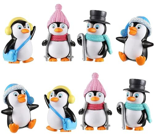 Lot de 8 Mini Figurines de Pingouin, Ornements Miniatures de Pingouin, Figurines d'animaux, Micro Paysage DIY Ornements en résine, pour bonsaï, Mini décoration de Jardin, Porte-clés à Faire