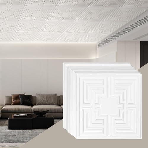 VEVOR DH-03 Dalles de Plafond, Blanc, 0.6W x 0.6L m