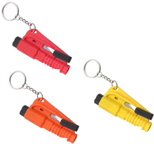 ZKGYUS 3 PCS Porte-CléS SéCurité Voiture 3 en 1 Brise-Vitre d'urgence, Brise Vitre Coupe-Ceinture, Sifflet de Secours, Conception Fluorescente - pour Une éVasion Rapide et SéCuriséE