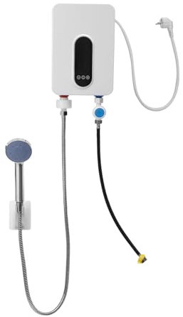 MINRS Chauffe-eau électrique instantané 3,5 kW 220 V avec écran tactile LED, affichage de la température et pommeau de douche, mini chauffe-eau électrique Electroménager