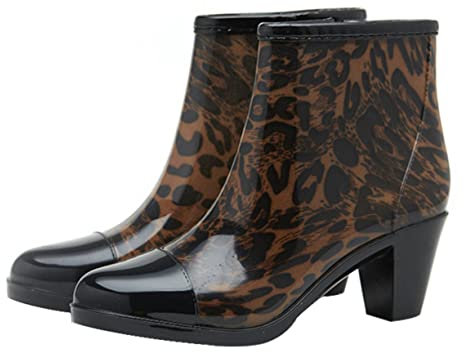Holibanna 1 Paio Stivali Da Acqua Da Donna Stivali Da Pioggia Per Le Donne Stivali Da Pioggia Per Donna Tacchi a Punta Tonda Stivaletti Da Donna Con Tacchi Da Donna Pvc Leopard