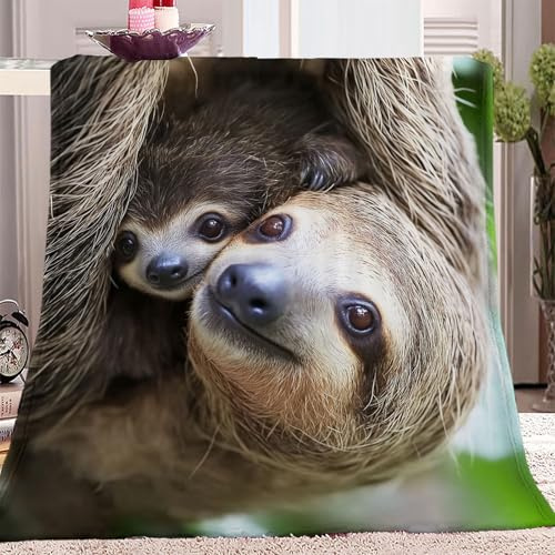 Tierfotografie Faultier Kuscheldecke 180 x 200 cm Kinder Jungen Sherpa Decke Warm Wohndecke Weiche & Flauschige Fleecedecke als Sofaüberwurf Sofadecke Couchdecke Tagesdecke