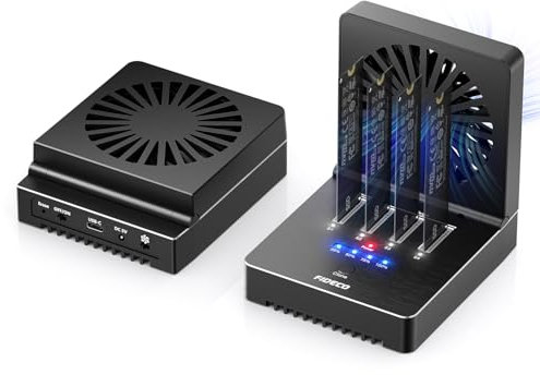 FIDECO M.2 NVMe Docking Station, 4-Bay NVMe Festplatten Dockingstation mit faltbarem Lüfter, 40 Gbit/s (4x10 Gbit/s, 2x20 Gbit/s) SSD Cloner Dock, unterstützt Offline-Klonen und Offline-Datenlöschung