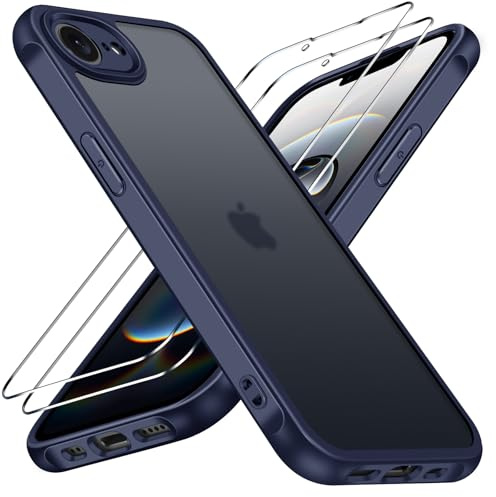 ivoler Hülle für iPhone 17e / 16e mit 2 Stück Panzer Schutz Glas, [Militärstandard] Stoßfest [Kameraschutz] Handyhülle, Matt Durchscheinende Rückseite Anti-Fingerabdruck Schutzhülle Case, Blau