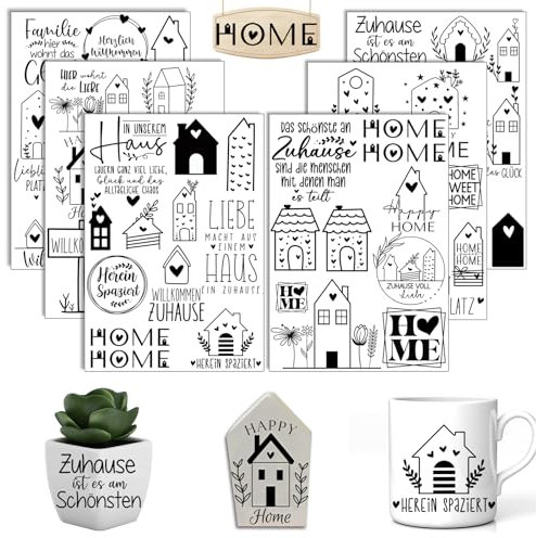 Rub On Sticker Haus, 6 Stück A5 Rub On Aufkleber, Rub On Folie Transferaufkleber, Rub On Home, für Raysin, Möbel, Glas, Holz, Scrapbooking, DIY Basteln Deko (Haus)