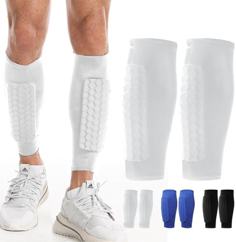 AUNGKWANG 2 Stück Schienbeinschoner Kinder Fussball, XS/S/M/L/XL Schienbeinschoner für Fußball, Atmungsaktiv Rutschhemmend Stabil, Wadenschutz, für Männer, Frauen, Kinder und Jugendliche (Weiß)