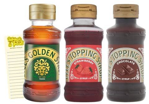 Syrup Bundle with Squeezy Golden Syrup, Strawberry, Chocolate (325g each) and Intrinsic Treats Shopping List Card