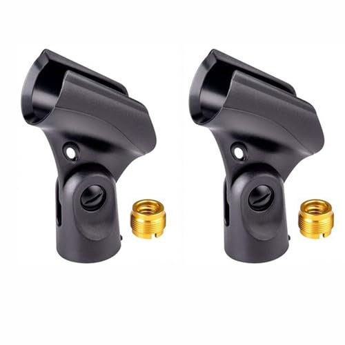 2 Pack Adjustable Microphone Holder, Microphone Clip, Mic Clip Holder for Wired Wireless Mic with 5/8 to 3/8 Mic Female Screw Adapter