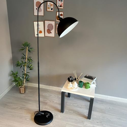 bamyum Gorkiede Metall, Moderne, Stehlampe Wohnzimmer, Schlafzimmer, Kinderzimmer mit E27 Fassung, 30 cm Breit, verstellbarer Lampenschirm, Stehleuchte, Schwarz