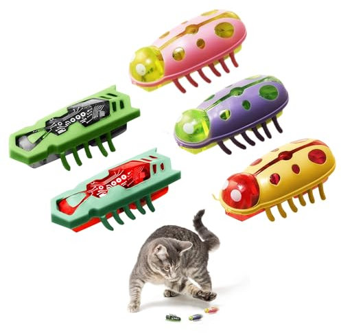 letcdfer 5 Stück Katzenspielzeug Käfer Maus, Elektrischer Käfer Katzenspielzeug Marienkäfer Spielzeug Interaktive Wanze KatzenspielzeugKäfer Spielspielzeug für Katzen Kätzchen Haustier Lustiges